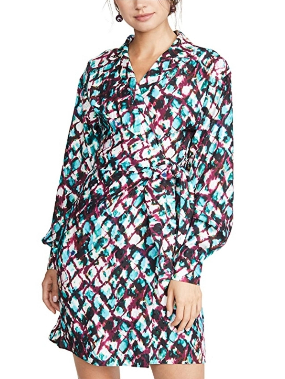 Saloni Mari 100% Silk Long Sleeve Printed Wrap Mini Dress Womens Size 4
